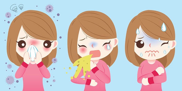 cartoon of girl with allergies flu and cold ThinkstockPhotos-648627578.jpg